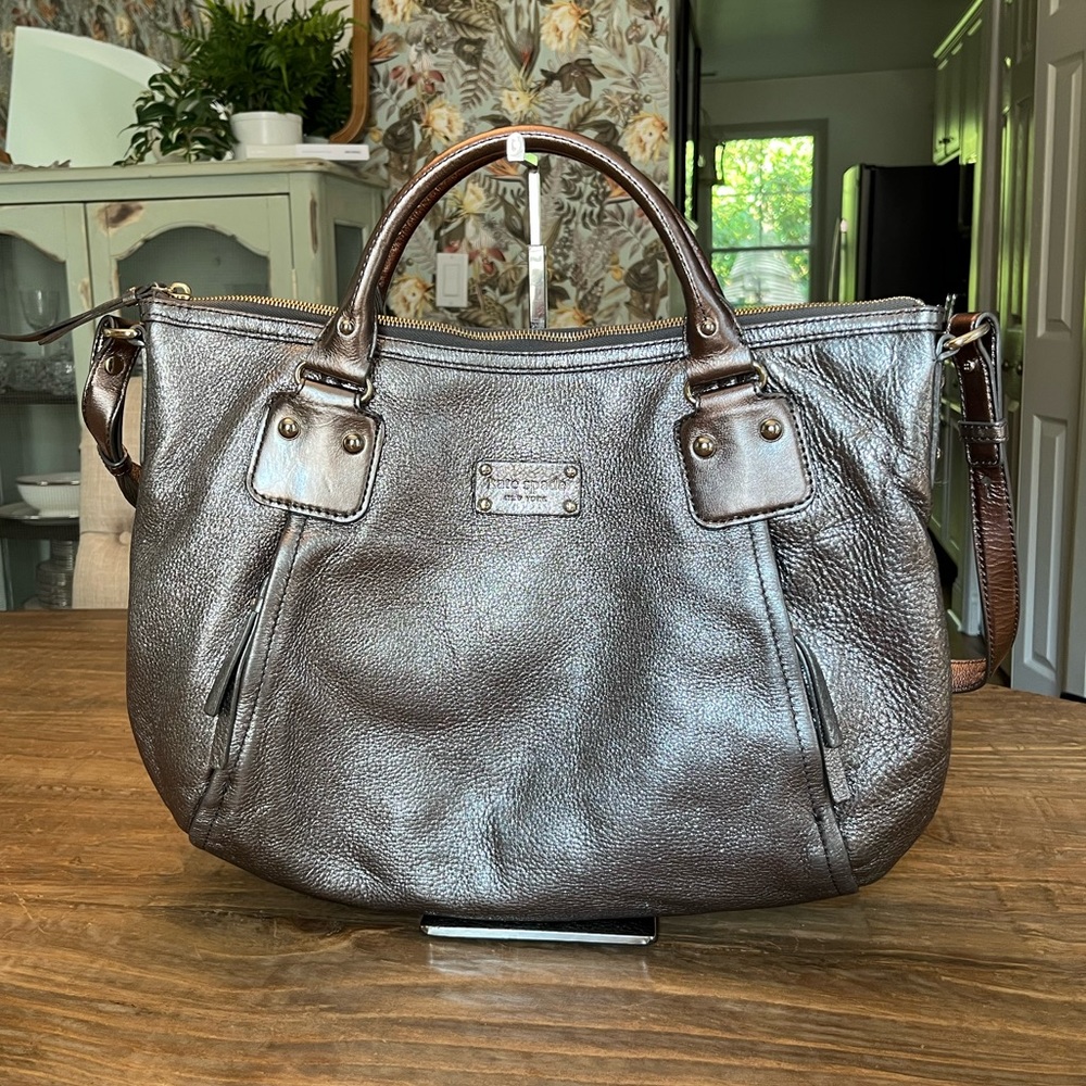 Authentic Kate Spade XL Silver Metallic Diaper / Laptop Bag